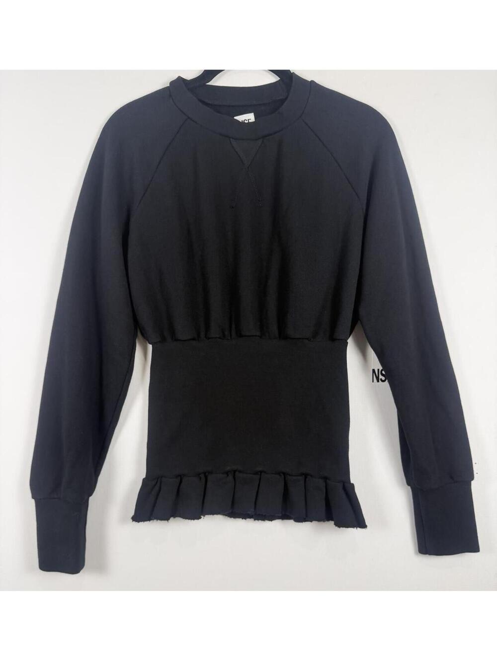 NSF Indira Ruffle Sweatshirt -‎ Black Ribbed Fitted Peplum Pullover Size Medium